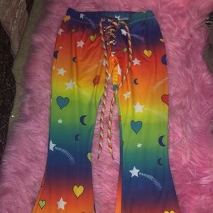rainbow bell bottom spandex pants